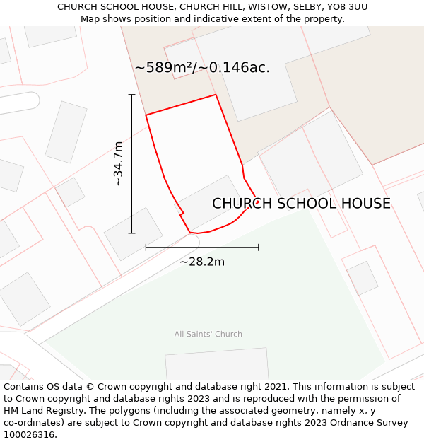 CHURCH SCHOOL HOUSE, CHURCH HILL, WISTOW, SELBY, YO8 3UU: Plot and title map