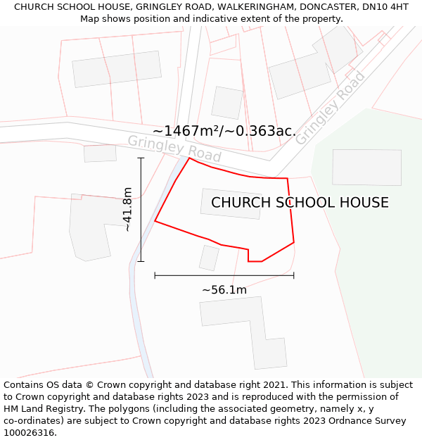 CHURCH SCHOOL HOUSE, GRINGLEY ROAD, WALKERINGHAM, DONCASTER, DN10 4HT: Plot and title map