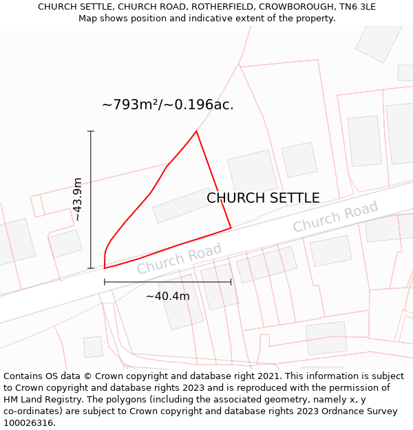 CHURCH SETTLE, CHURCH ROAD, ROTHERFIELD, CROWBOROUGH, TN6 3LE: Plot and title map