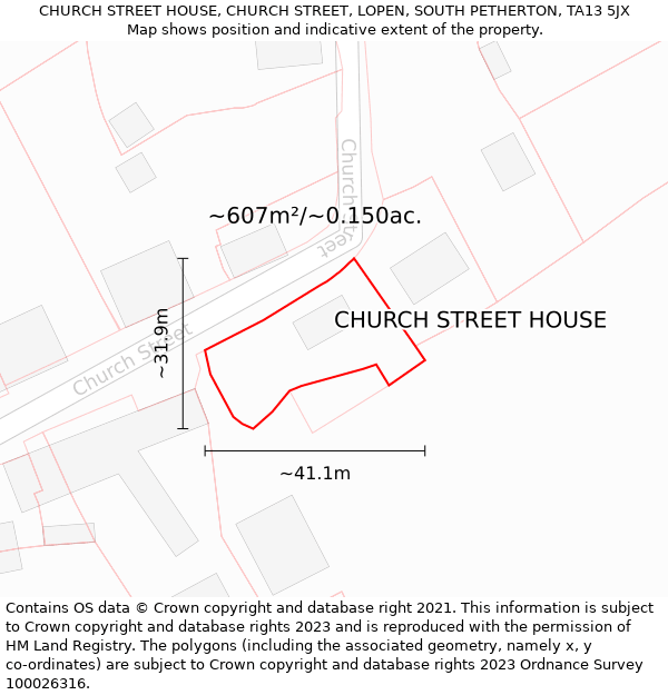 CHURCH STREET HOUSE, CHURCH STREET, LOPEN, SOUTH PETHERTON, TA13 5JX: Plot and title map