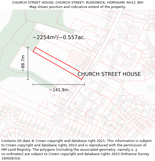 CHURCH STREET HOUSE, CHURCH STREET, RUDGWICK, HORSHAM, RH12 3EH: Plot and title map