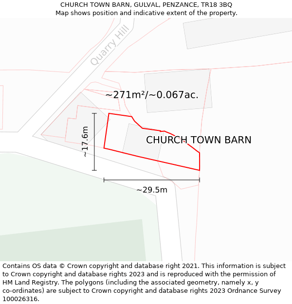 CHURCH TOWN BARN, GULVAL, PENZANCE, TR18 3BQ: Plot and title map