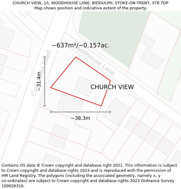 CHURCH VIEW, 1A, WOODHOUSE LANE, BIDDULPH, STOKE-ON-TRENT, ST8 7DP: Plot and title map