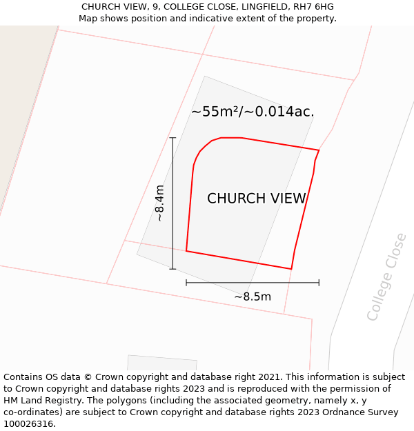CHURCH VIEW, 9, COLLEGE CLOSE, LINGFIELD, RH7 6HG: Plot and title map