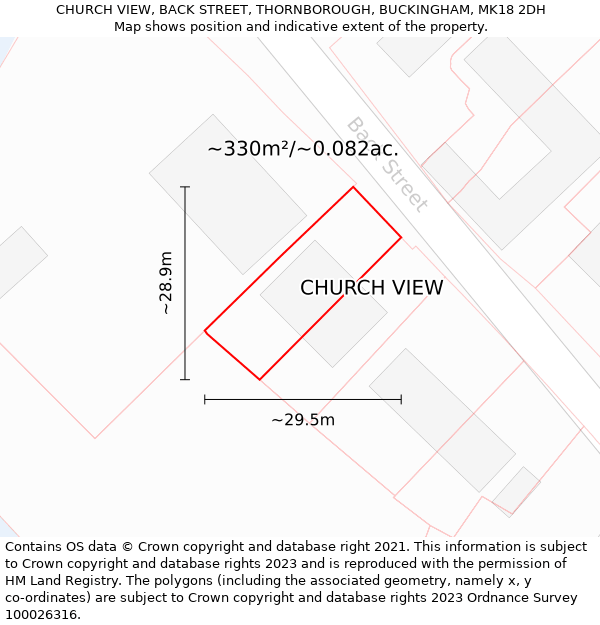 CHURCH VIEW, BACK STREET, THORNBOROUGH, BUCKINGHAM, MK18 2DH: Plot and title map
