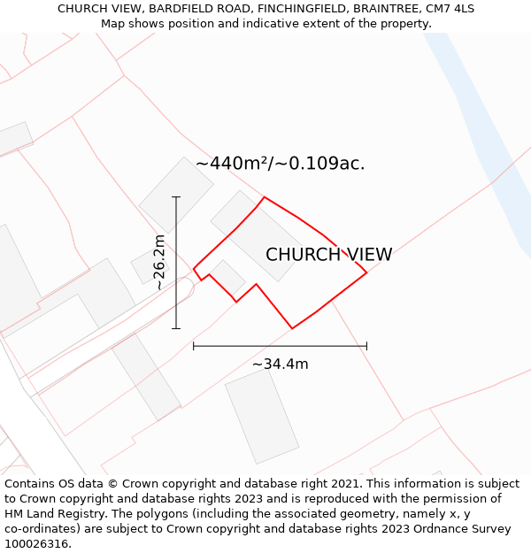 CHURCH VIEW, BARDFIELD ROAD, FINCHINGFIELD, BRAINTREE, CM7 4LS: Plot and title map