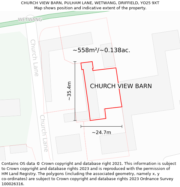 CHURCH VIEW BARN, PULHAM LANE, WETWANG, DRIFFIELD, YO25 9XT: Plot and title map