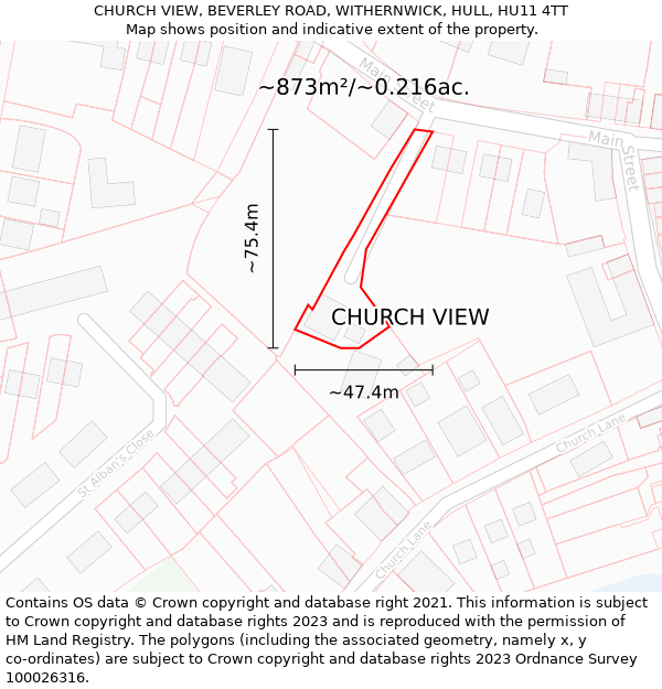 CHURCH VIEW, BEVERLEY ROAD, WITHERNWICK, HULL, HU11 4TT: Plot and title map