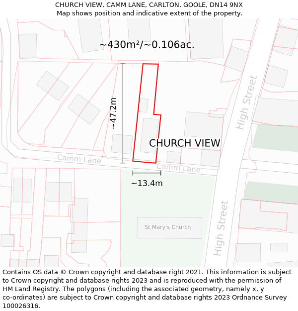 CHURCH VIEW, CAMM LANE, CARLTON, GOOLE, DN14 9NX: Plot and title map