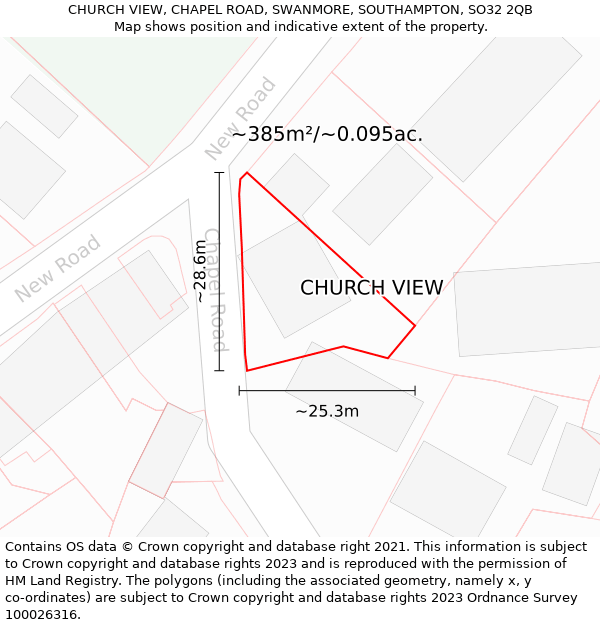 CHURCH VIEW, CHAPEL ROAD, SWANMORE, SOUTHAMPTON, SO32 2QB: Plot and title map