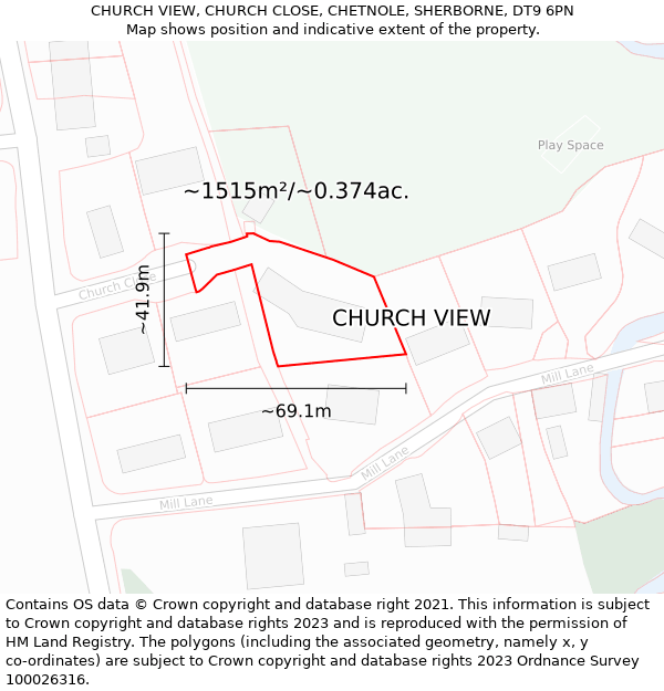 CHURCH VIEW, CHURCH CLOSE, CHETNOLE, SHERBORNE, DT9 6PN: Plot and title map