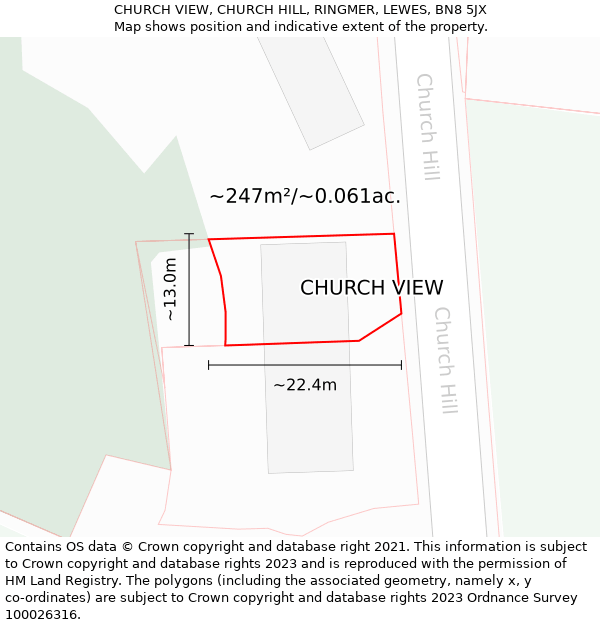 CHURCH VIEW, CHURCH HILL, RINGMER, LEWES, BN8 5JX: Plot and title map