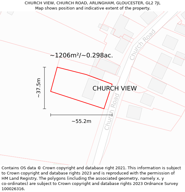CHURCH VIEW, CHURCH ROAD, ARLINGHAM, GLOUCESTER, GL2 7JL: Plot and title map