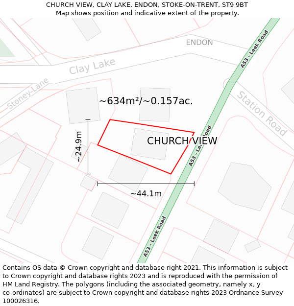 CHURCH VIEW, CLAY LAKE, ENDON, STOKE-ON-TRENT, ST9 9BT: Plot and title map