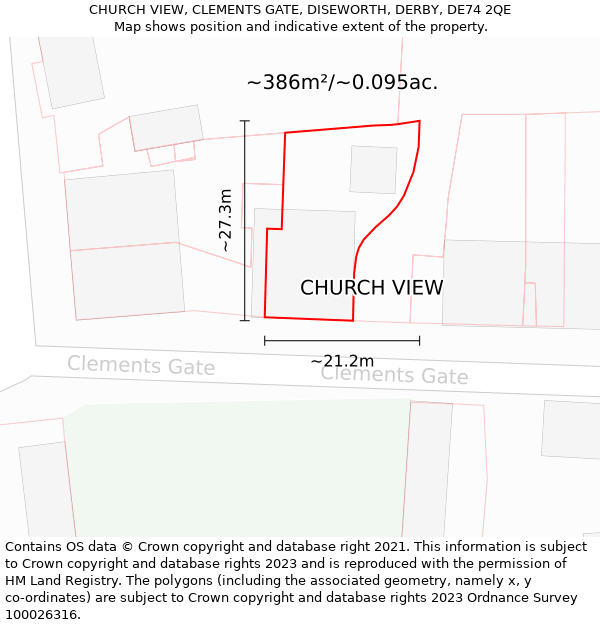 CHURCH VIEW, CLEMENTS GATE, DISEWORTH, DERBY, DE74 2QE: Plot and title map