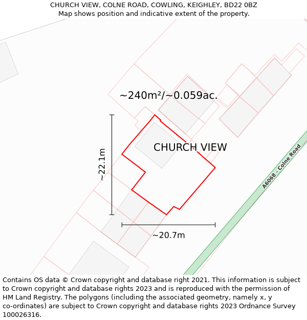 CHURCH VIEW, COLNE ROAD, COWLING, KEIGHLEY, BD22 0BZ: Plot and title map