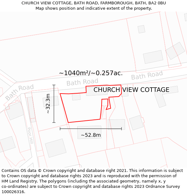 CHURCH VIEW COTTAGE, BATH ROAD, FARMBOROUGH, BATH, BA2 0BU: Plot and title map