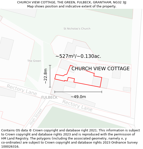 CHURCH VIEW COTTAGE, THE GREEN, FULBECK, GRANTHAM, NG32 3JJ: Plot and title map