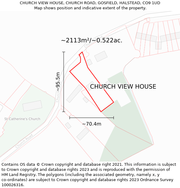 CHURCH VIEW HOUSE, CHURCH ROAD, GOSFIELD, HALSTEAD, CO9 1UD: Plot and title map