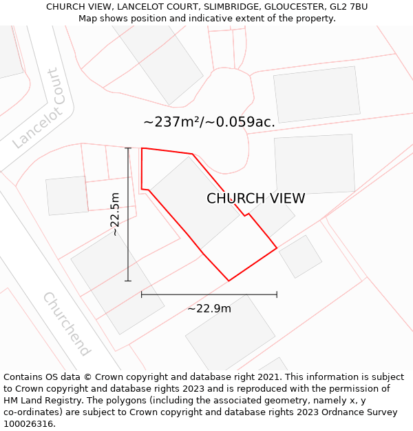 CHURCH VIEW, LANCELOT COURT, SLIMBRIDGE, GLOUCESTER, GL2 7BU: Plot and title map