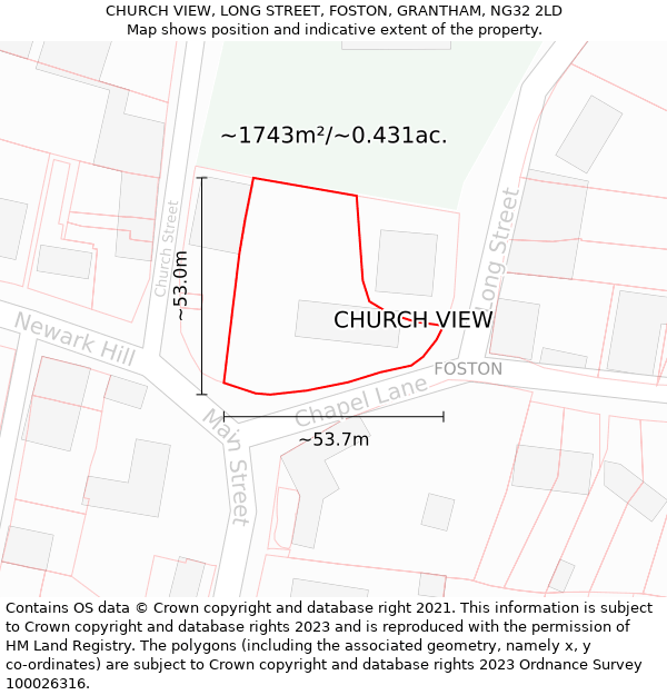 CHURCH VIEW, LONG STREET, FOSTON, GRANTHAM, NG32 2LD: Plot and title map