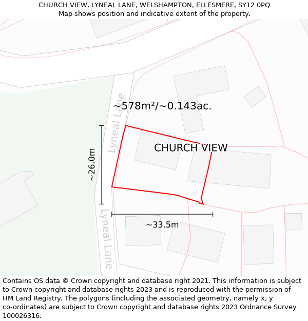 CHURCH VIEW, LYNEAL LANE, WELSHAMPTON, ELLESMERE, SY12 0PQ: Plot and title map