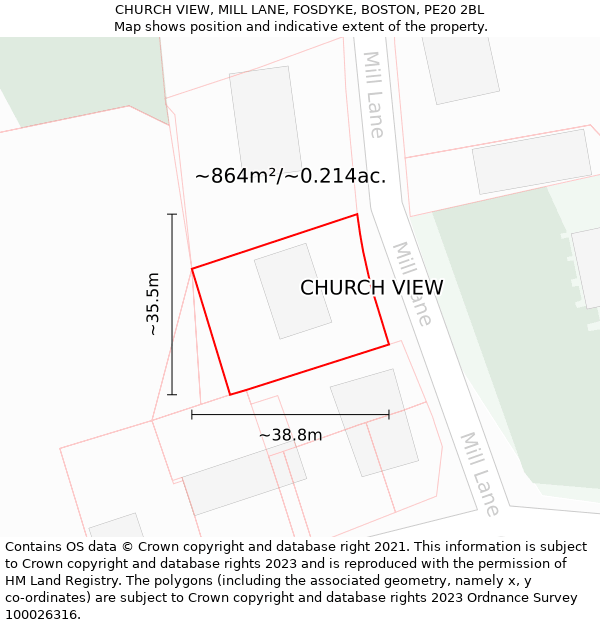 CHURCH VIEW, MILL LANE, FOSDYKE, BOSTON, PE20 2BL: Plot and title map