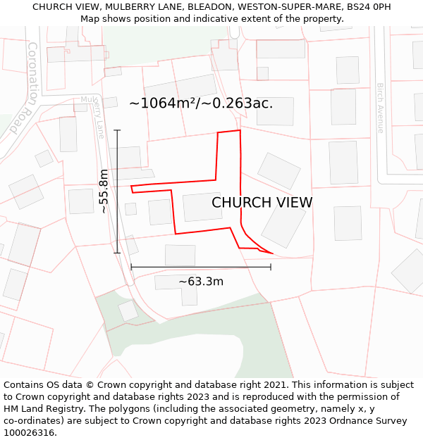 CHURCH VIEW, MULBERRY LANE, BLEADON, WESTON-SUPER-MARE, BS24 0PH: Plot and title map