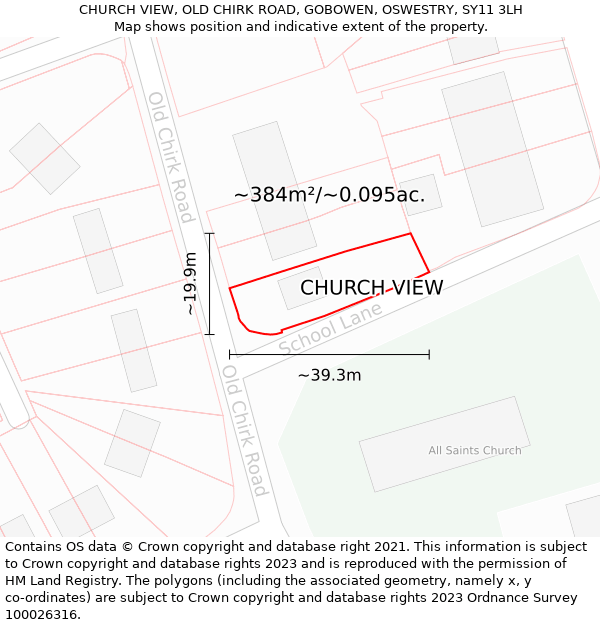 CHURCH VIEW, OLD CHIRK ROAD, GOBOWEN, OSWESTRY, SY11 3LH: Plot and title map
