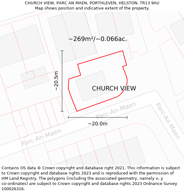 CHURCH VIEW, PARC AN MAEN, PORTHLEVEN, HELSTON, TR13 9AU: Plot and title map
