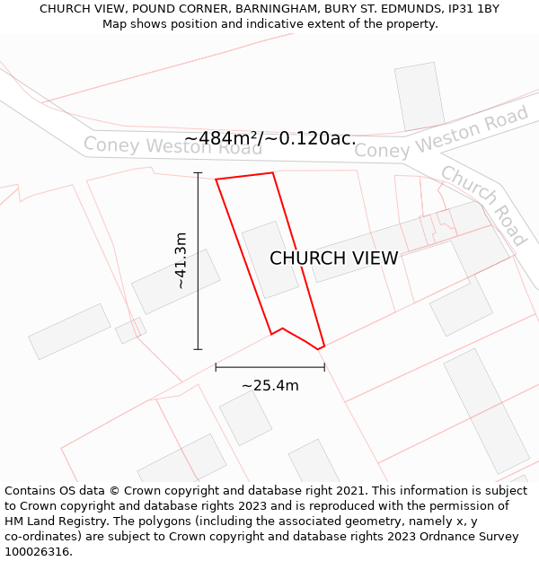 CHURCH VIEW, POUND CORNER, BARNINGHAM, BURY ST. EDMUNDS, IP31 1BY: Plot and title map