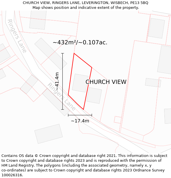 CHURCH VIEW, RINGERS LANE, LEVERINGTON, WISBECH, PE13 5BQ: Plot and title map