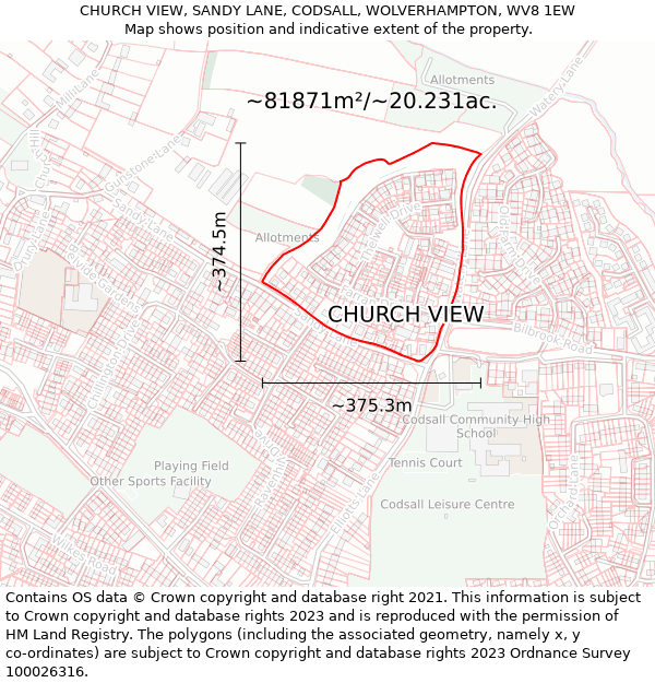 CHURCH VIEW, SANDY LANE, CODSALL, WOLVERHAMPTON, WV8 1EW: Plot and title map