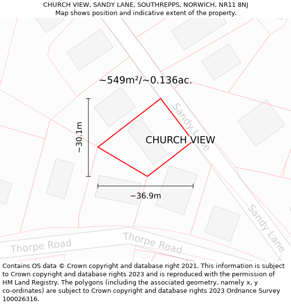 CHURCH VIEW, SANDY LANE, SOUTHREPPS, NORWICH, NR11 8NJ: Plot and title map