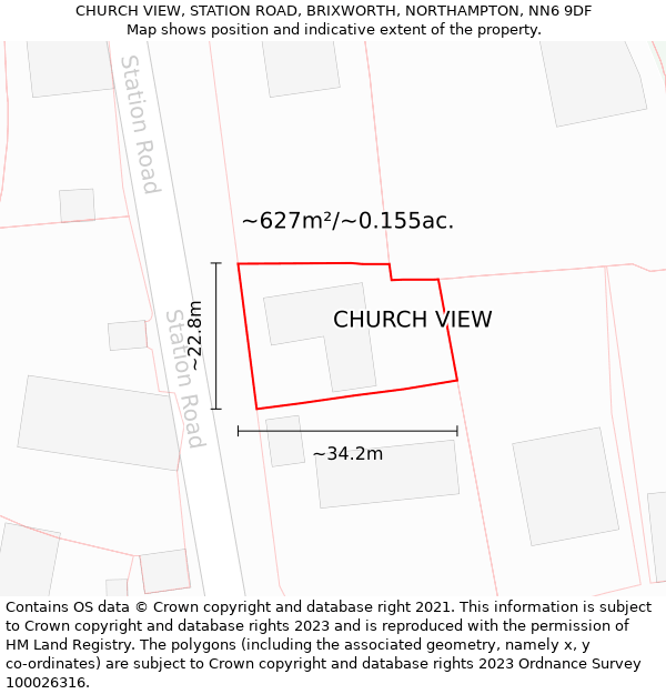 CHURCH VIEW, STATION ROAD, BRIXWORTH, NORTHAMPTON, NN6 9DF: Plot and title map