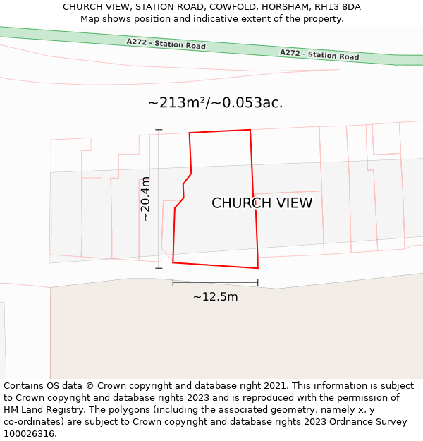 CHURCH VIEW, STATION ROAD, COWFOLD, HORSHAM, RH13 8DA: Plot and title map