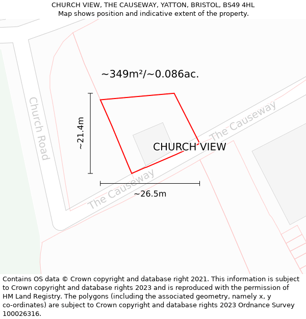 CHURCH VIEW, THE CAUSEWAY, YATTON, BRISTOL, BS49 4HL: Plot and title map