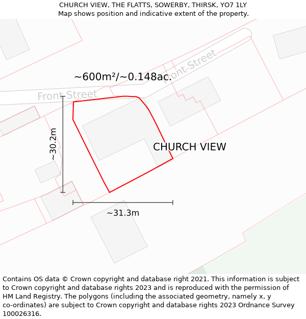 CHURCH VIEW, THE FLATTS, SOWERBY, THIRSK, YO7 1LY: Plot and title map
