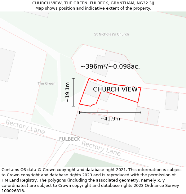 CHURCH VIEW, THE GREEN, FULBECK, GRANTHAM, NG32 3JJ: Plot and title map
