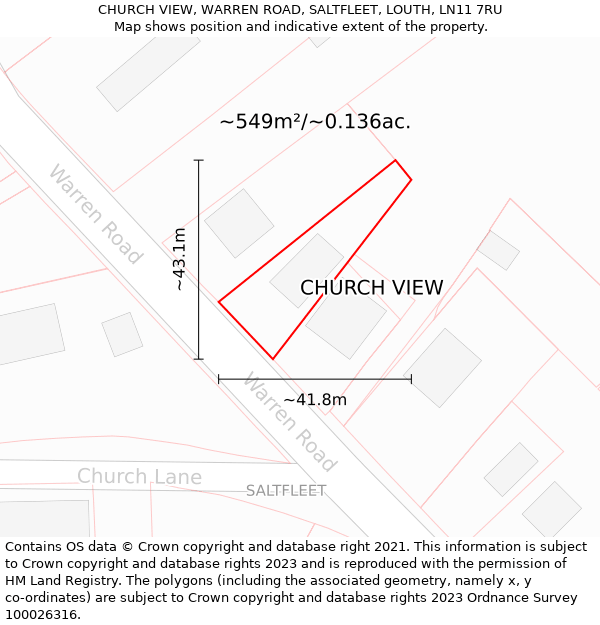 CHURCH VIEW, WARREN ROAD, SALTFLEET, LOUTH, LN11 7RU: Plot and title map