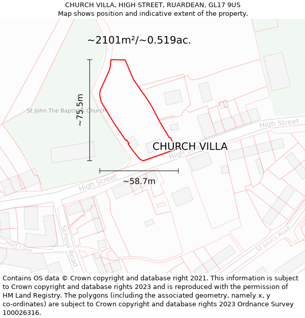 CHURCH VILLA, HIGH STREET, RUARDEAN, GL17 9US: Plot and title map