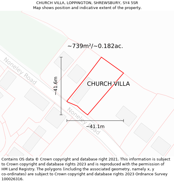 CHURCH VILLA, LOPPINGTON, SHREWSBURY, SY4 5SR: Plot and title map