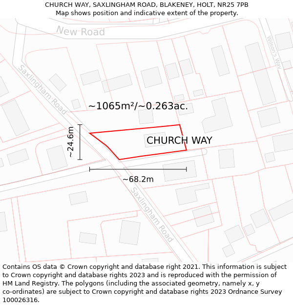 CHURCH WAY, SAXLINGHAM ROAD, BLAKENEY, HOLT, NR25 7PB: Plot and title map