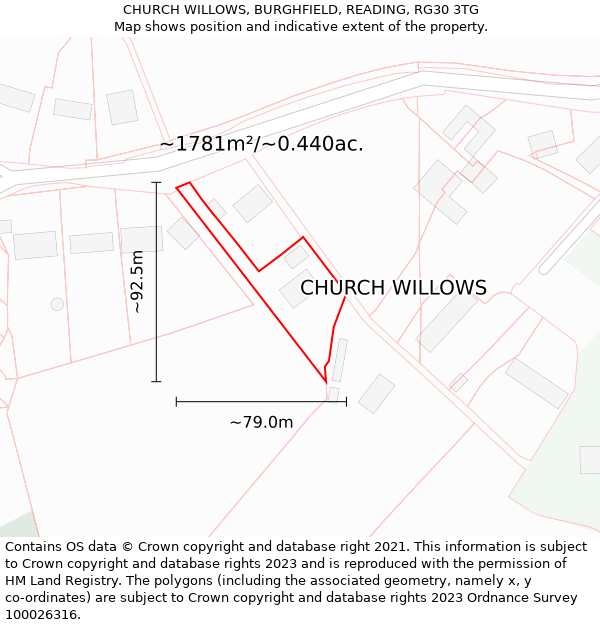 CHURCH WILLOWS, BURGHFIELD, READING, RG30 3TG: Plot and title map