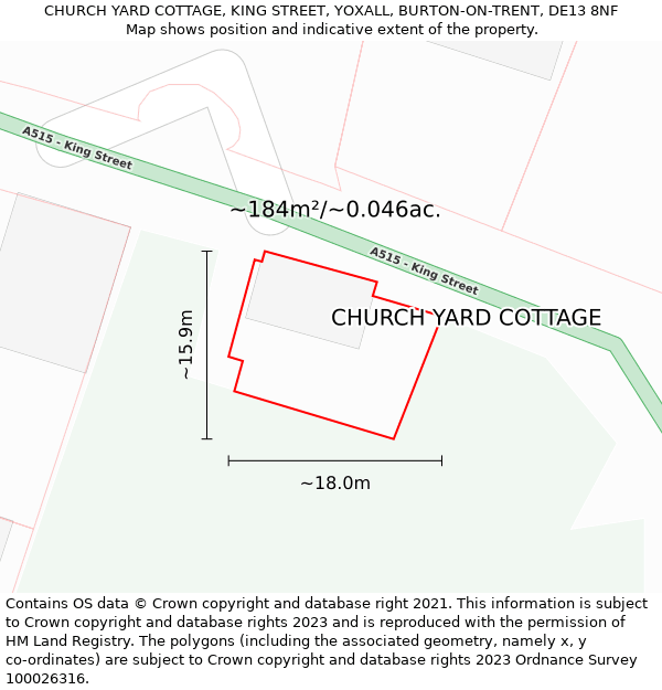 CHURCH YARD COTTAGE, KING STREET, YOXALL, BURTON-ON-TRENT, DE13 8NF: Plot and title map