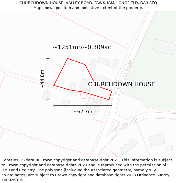 CHURCHDOWN HOUSE, VALLEY ROAD, FAWKHAM, LONGFIELD, DA3 8EQ: Plot and title map