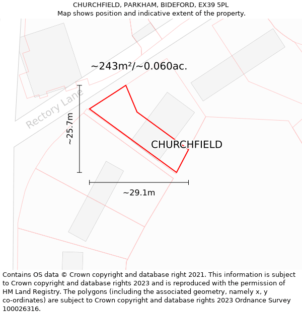 CHURCHFIELD, PARKHAM, BIDEFORD, EX39 5PL: Plot and title map