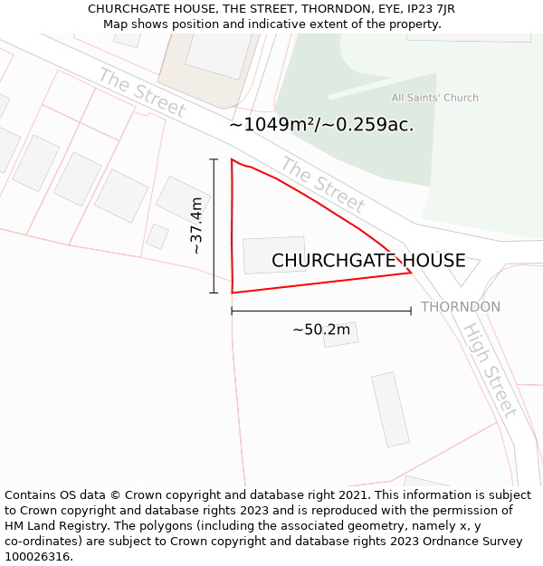 CHURCHGATE HOUSE, THE STREET, THORNDON, EYE, IP23 7JR: Plot and title map