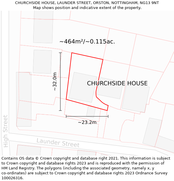 CHURCHSIDE HOUSE, LAUNDER STREET, ORSTON, NOTTINGHAM, NG13 9NT: Plot and title map