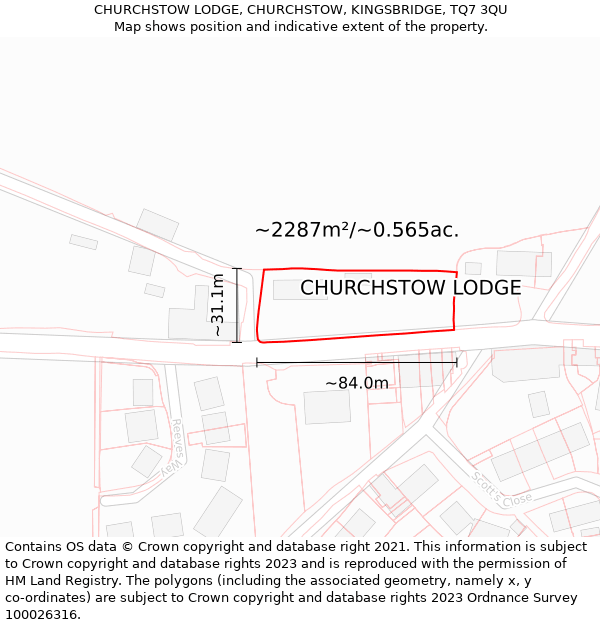 CHURCHSTOW LODGE, CHURCHSTOW, KINGSBRIDGE, TQ7 3QU: Plot and title map
